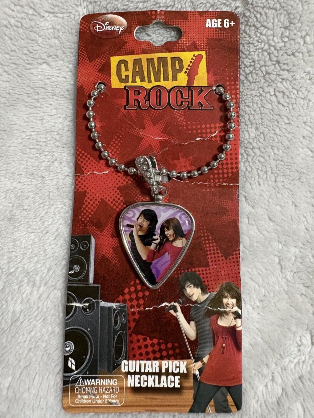 Early 2000s Camp Rock Guitar Pick Disney Chain Necklace with Joe Jonas Demi Lova